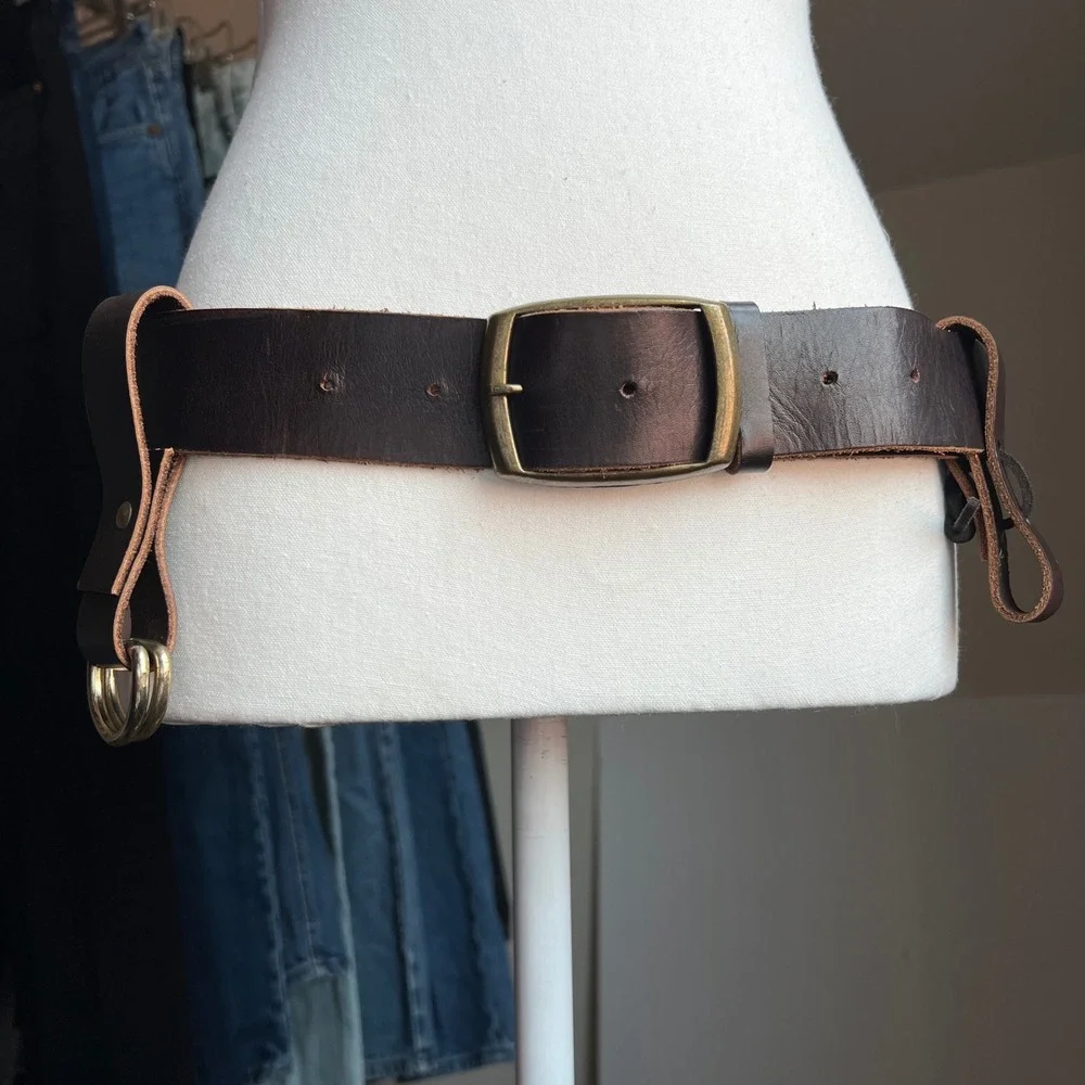 Leather Utility Belt 40 Brown Steampunk Renfaire D-Ring Buckle Wide Festival